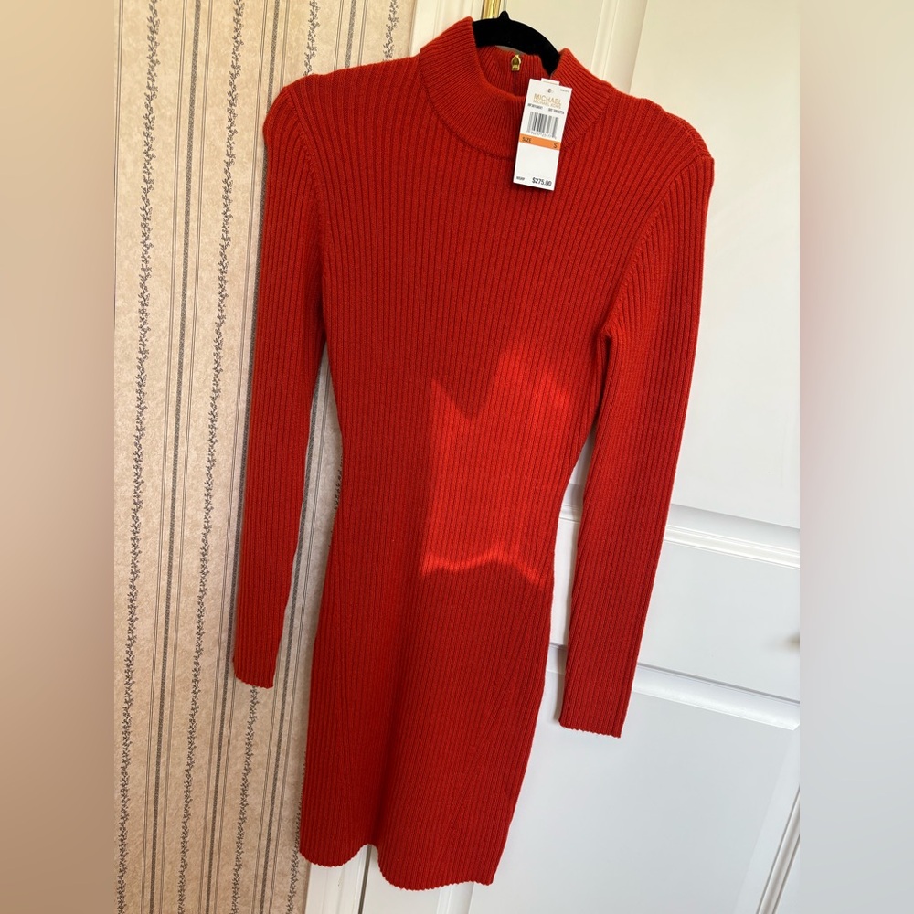 Chic burnt orange Ribbed Knit Dress